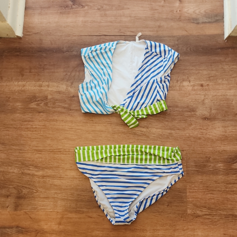 Striped Blue and Green Kids Swim Set